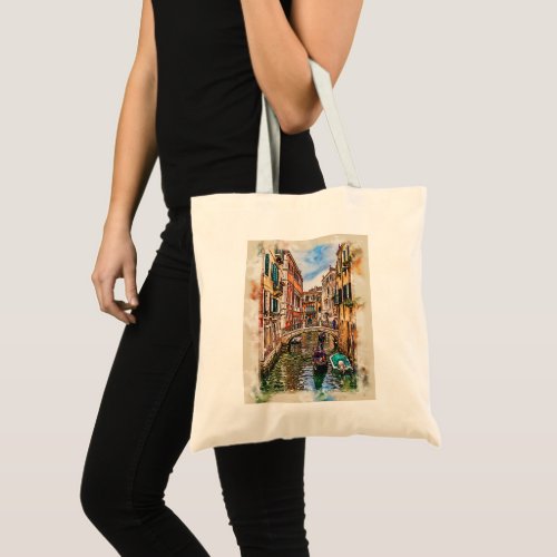 Venice canal with houses and gondola Italy Tote Bag