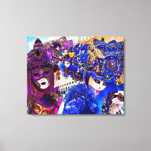 Venice Carnival Colorful Traditional Masks Drawing Canvas Print