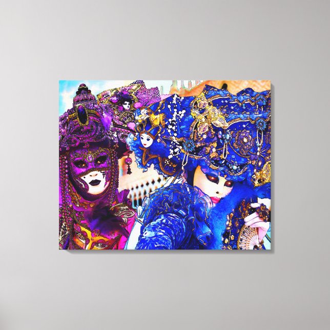 Venice Carnival Colorful Traditional Masks Drawing Canvas Print (Front)