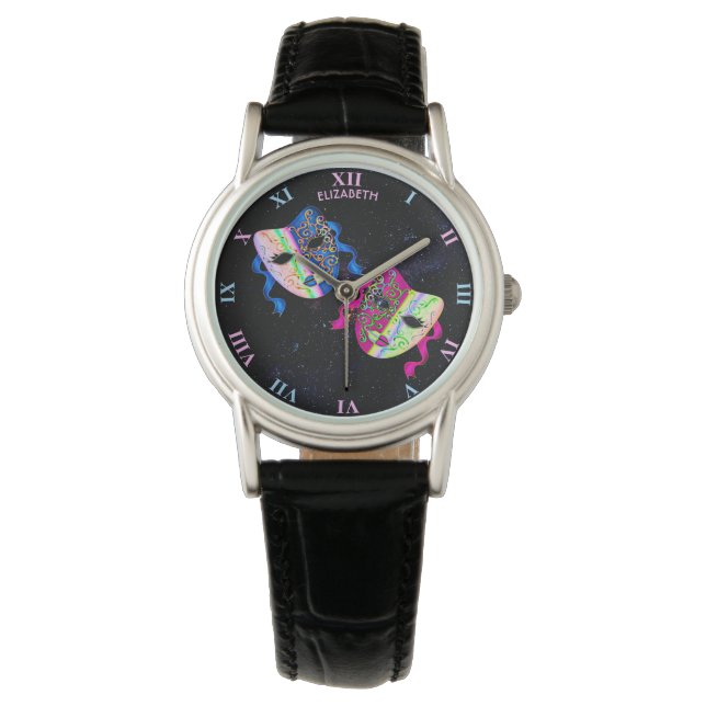 Venice Carnival Traditional Colorful Masks Drawing Watch (Front)