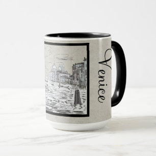 Venice City Black and White Vintage Ringer 15oz Mug