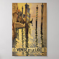 Venice et le Lido gondola deck vintage travel art Poster