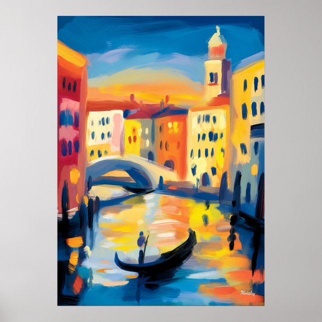 Venice Fauvist Cityscape – Gondola Canal Colorful  Poster (Front)