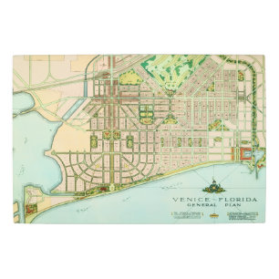 Venice Florida 20x30 Vintage Map Metal Print