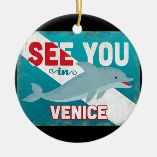 Venice Florida Dolphin _ Retro Vintage Travel Ceramic Ornament