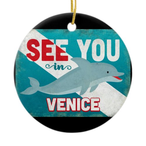 Venice Florida Dolphin - Retro Vintage Travel Ceramic Ornament