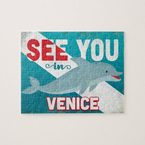 Venice Florida Dolphin _ Retro Vintage Travel Jigsaw Puzzle