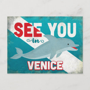 Venice Florida Dolphin - Retro Vintage Travel Postcard