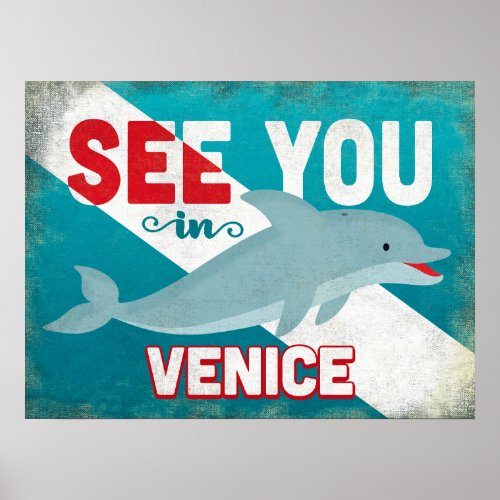 Venice Florida Dolphin _ Retro Vintage Travel Poster