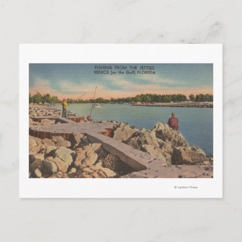 Venice Florida _ Fishing Scene on the Jetties Postcard