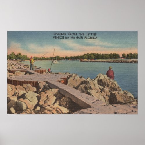 Venice Florida _ Fishing Scene on the Jetties Poster