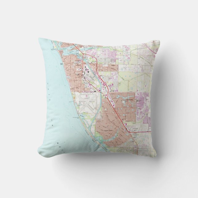 Venice Florida Map (1973) Throw Pillow (Front)