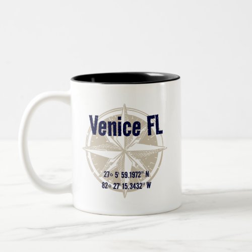 Venice Florida Nautical Latitude Longitude Two_Tone Coffee Mug