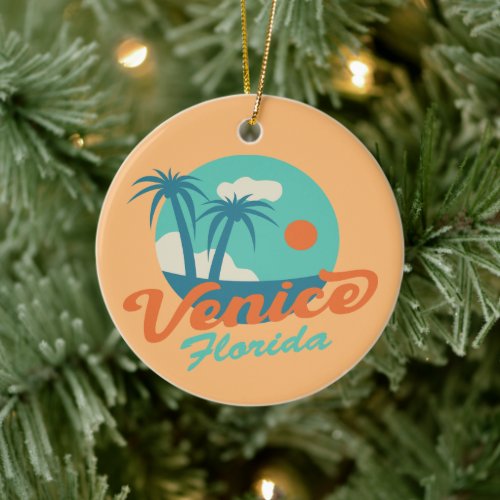 Venice Florida Retro Style Palm Trees and Beach Ceramic Ornament