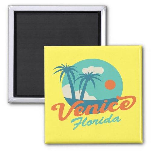 Venice Florida Retro Style Palm Trees and Beach Magnet