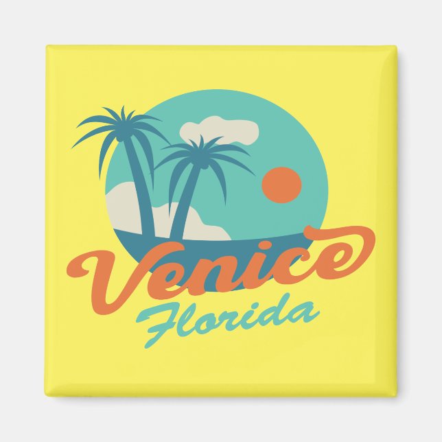 Venice Florida Retro Style Palm Trees and Beach Magnet (Front)