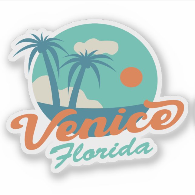 Venice Florida Retro Style Palm Trees and Beach Sticker (Front)