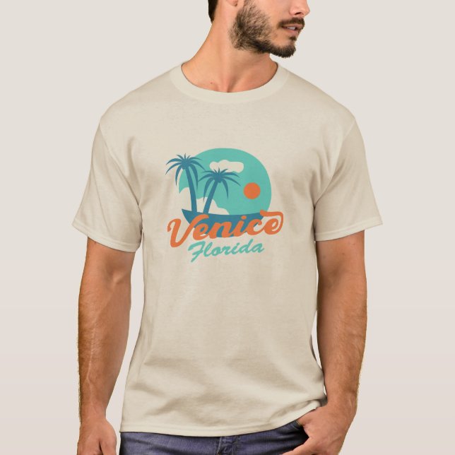 Venice Florida Retro Style Palm Trees and Beach T-Shirt (Front)