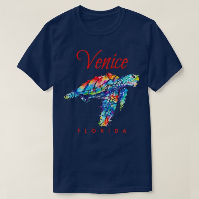 Venice Florida Watercolor Sea Turtle T-Shirt (Design Front)