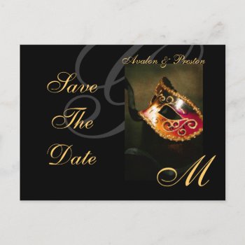 Venice Gold Masquerade Mask Save The Date Postcard by theedgeweddings at Zazzle