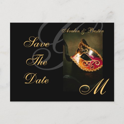 Venice Gold Masquerade Mask Save The Date Postcard