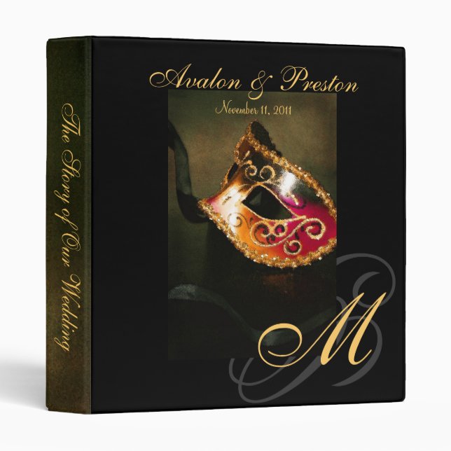 Venice Gold Masquerade Mask Wedding Binder (Front/Spine)