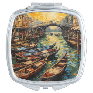 Venice Golden Glow Impressionist Canal Reflection Compact Mirror