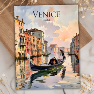 Venice Gondola Ride Watercolor Canal Colorful Postcard