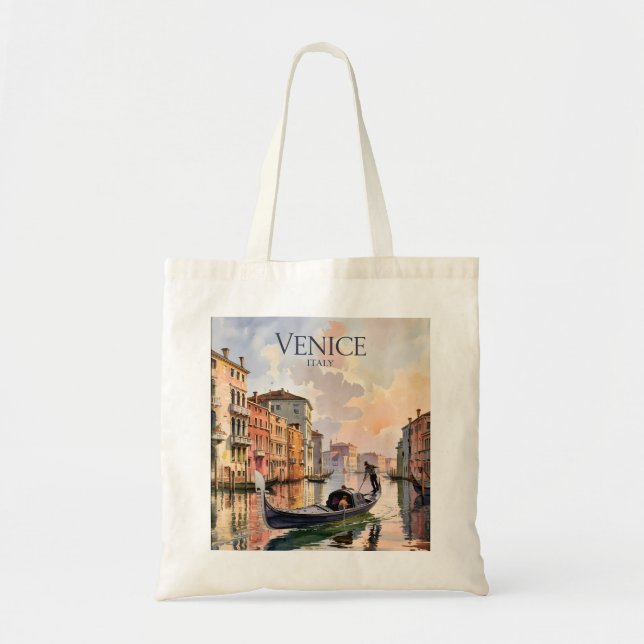 Venice Gondola Ride Watercolor Canal Colorful Tote Bag (Front)