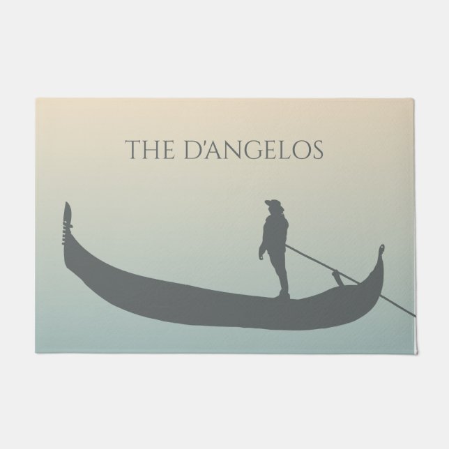 Venice Gondola Silhouette at Sunset Personalized Doormat (Front)