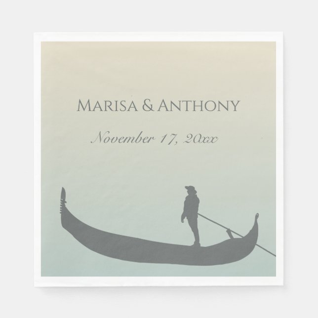 Venice Gondola Silhouette at Sunset Wedding Napkins (Front)