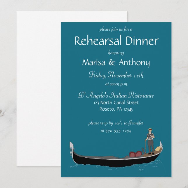 Venice Gondola with Gondolier Rehearsal Dinner Invitation (Front/Back)