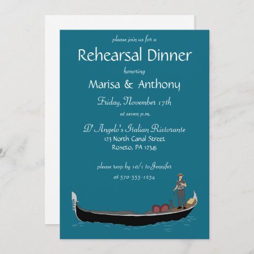 Venice Gondola with Gondolier Rehearsal Dinner Invitation