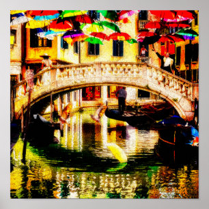Venice gondolas along the walkway umbrella and ☔ poster