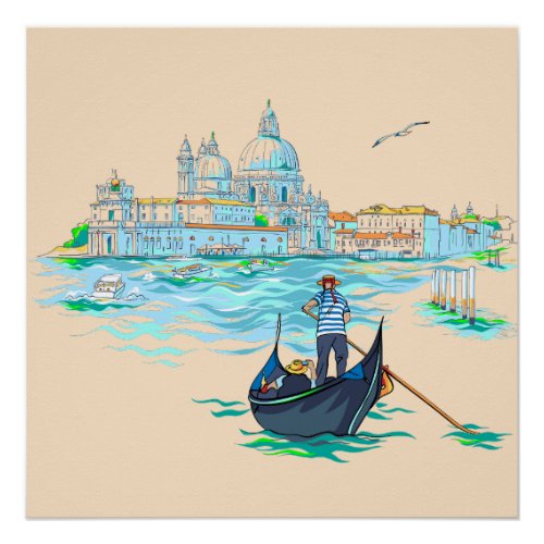 Venice gondolier Painting Poster