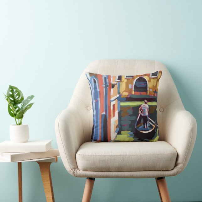Venice Gondolier Painting - Travel Lover Decor Throw Pillow (Chair)