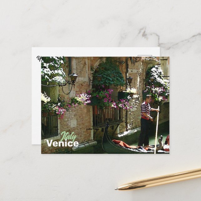 Venice Gondolier Travel Souvenir  Postcard (Front/Back In Situ)