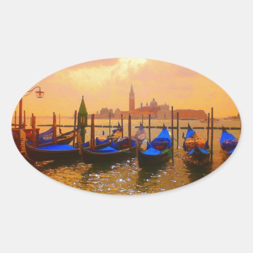 Venice Grand Canal  Gondolas Italy Travel Artwork Oval Sticker