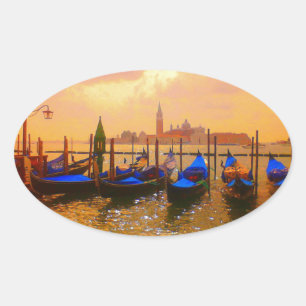 Venice Grand Canal & Gondolas Italy Travel Artwork Oval Sticker