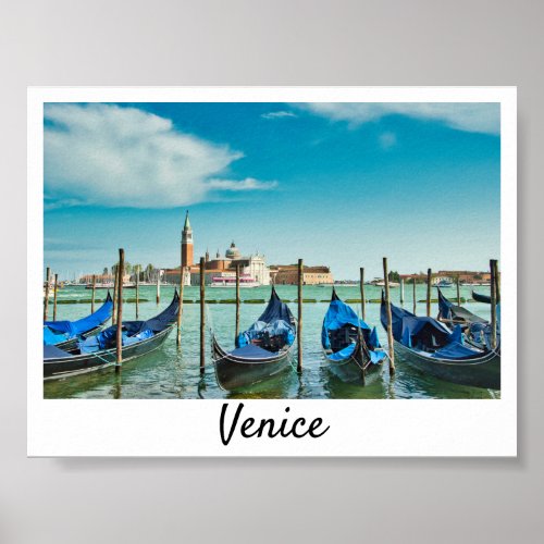 Venice Grand Canal with blue iconic gondolas Poster