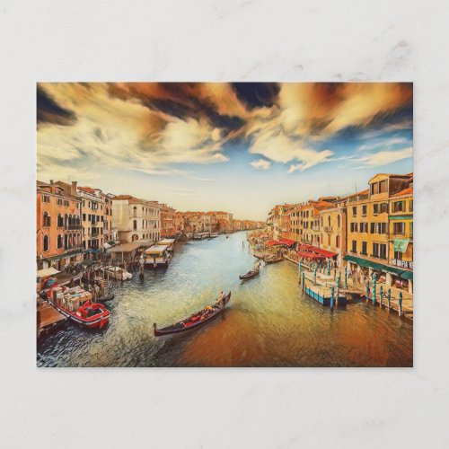 Venice grand canal with gondolas postcard