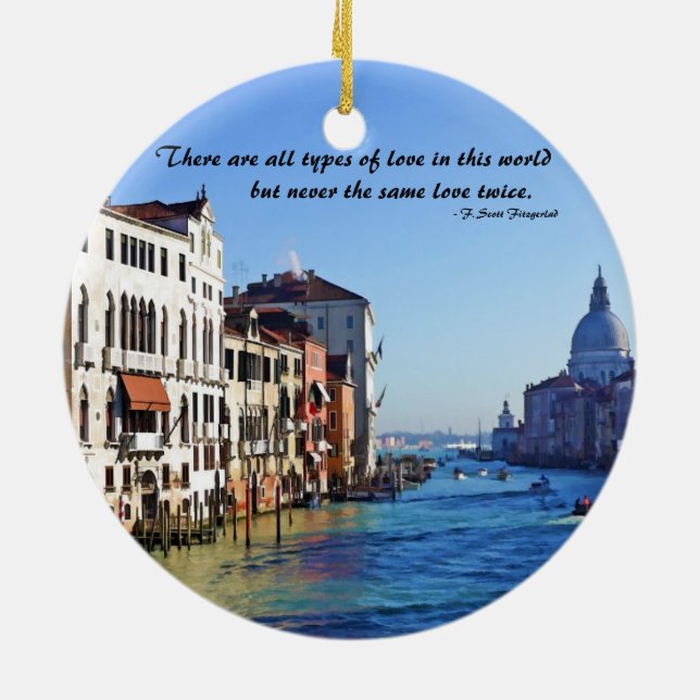 Venice Grand Canal with Love Quote Ceramic Ornament (Back)