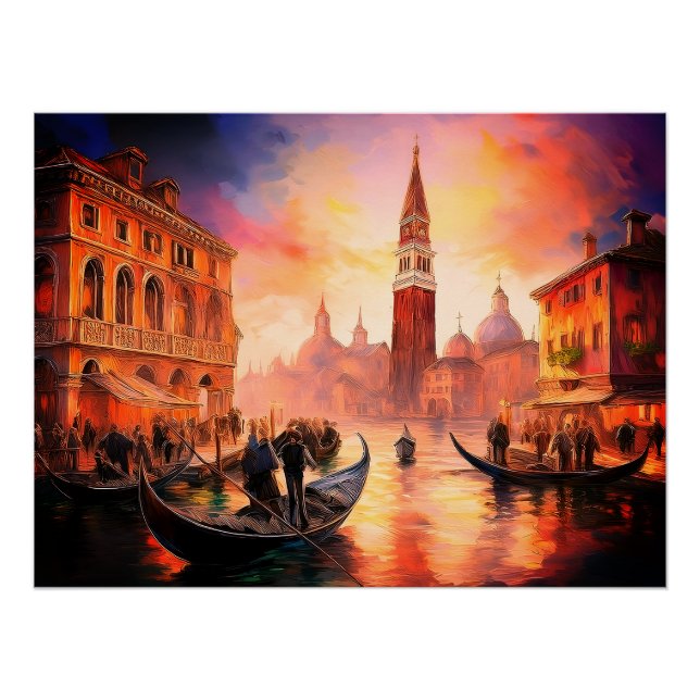 Venice in Fiery Sunset: Grand Canal & Gondolas | Poster (Front)