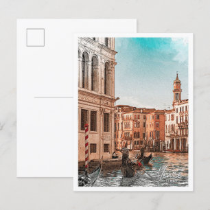 Venice Italy Beautiful Color Sketch City Postcard