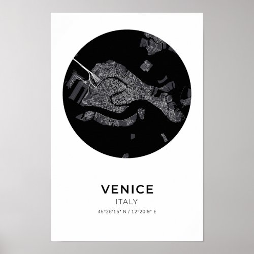 Venice Italy Black Circle Map Poster