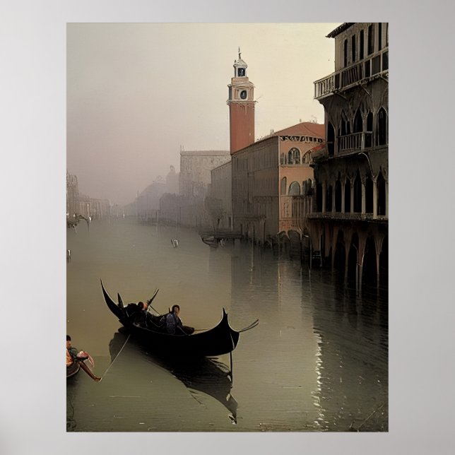 Venice Italy Canal and Gondola Painting Poster (Front)
