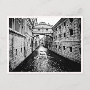 Venice Italy Canal Boat Black & White Postcard
