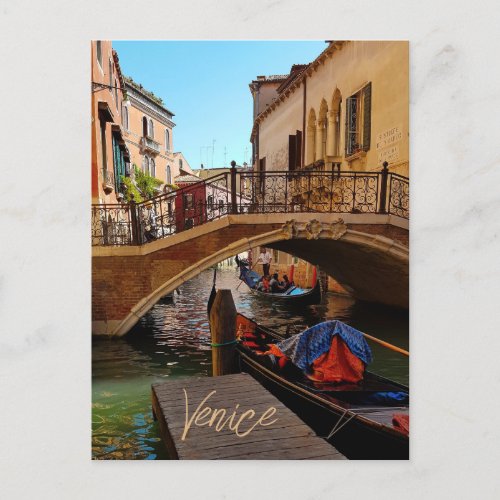 Venice Italy Canal Bridge Boat Travel Postcard