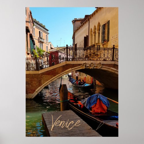 Venice Italy Canal Bridge Boat Travel Poster