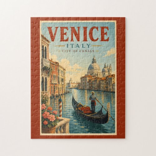Venice Italy Canals Illustration Travel Art Retro Jigsaw Puzzle